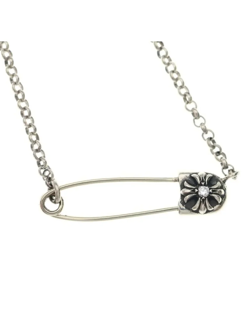 Chrome Hearts Safety Pin Roll Chain Silver Necklace